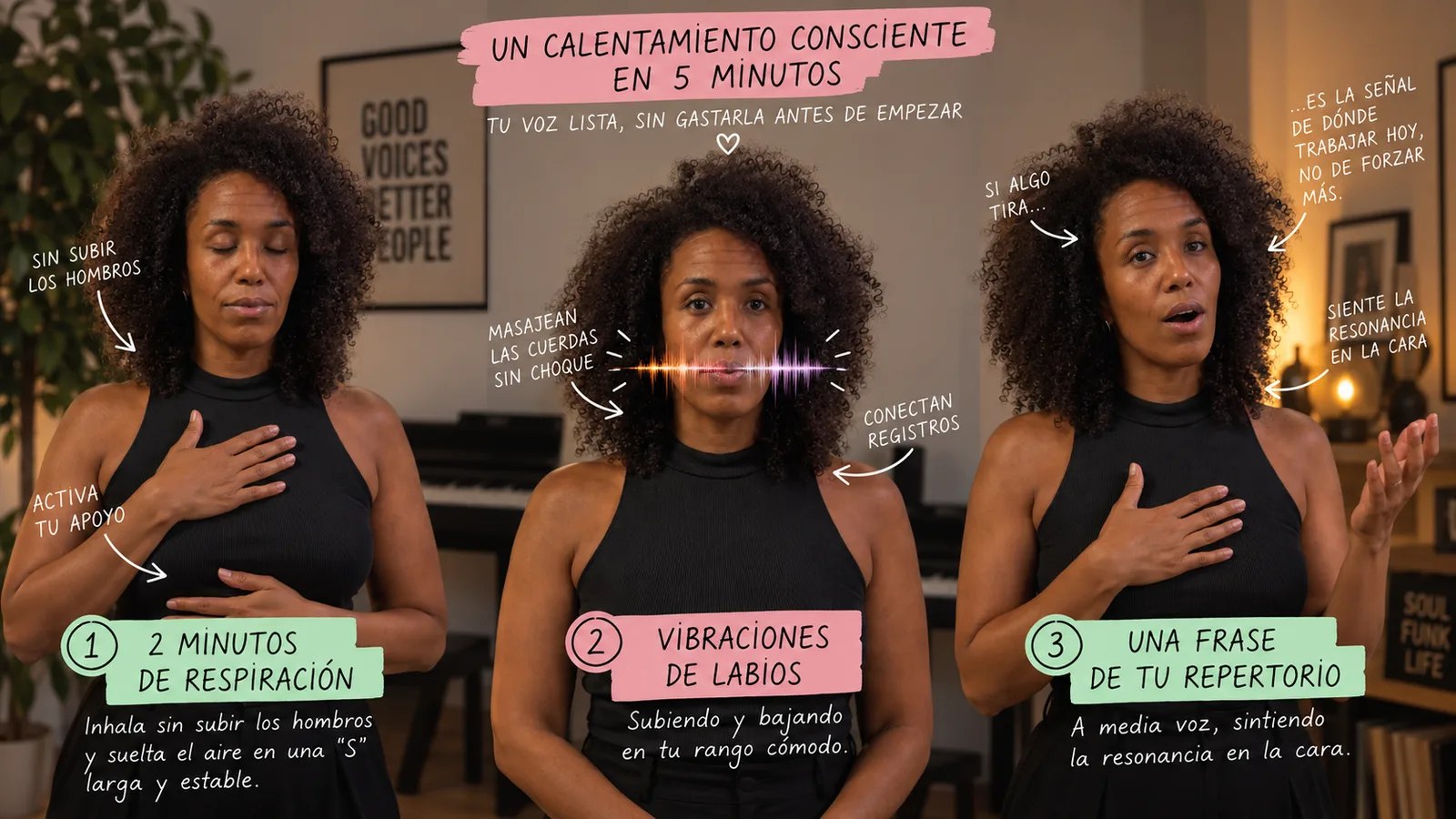 Avatar de Olana Liss generado con IA: tres pasos del calentamiento vocal de 5 minutos
